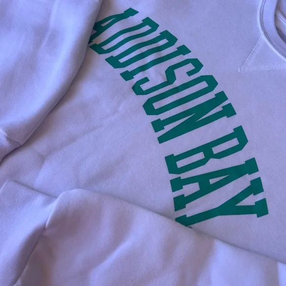 Addison Bay Crewneck sweatshirt White and Green Sz Med - Picture 2 of 3